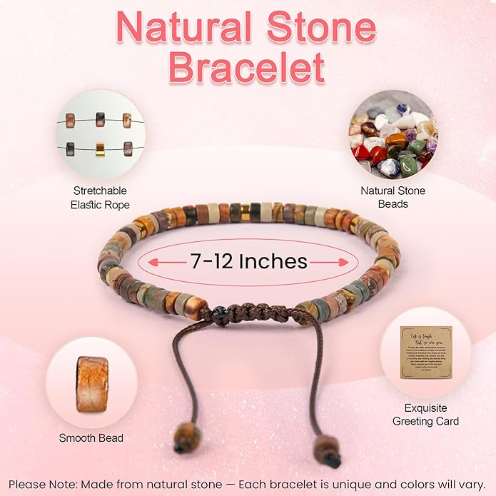Inspirational Gifts Bracelets for Women: Valentines Mothers Day Birthday Gifts for Women Friends Sister Mom - Healing Natural Stone Beads Bracelets Thinking of you Get Well Soon Gift for Women
