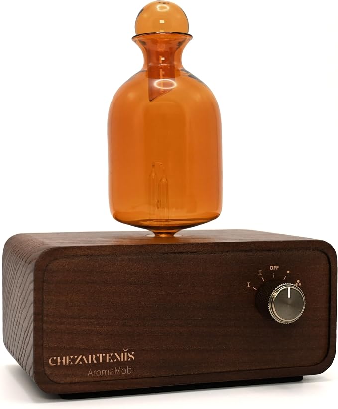 Ember Glass Essential Oil Diffuser with Handmade Wood Base for Aromatherapy, Retro Waterless Scent Diffuser with Cool Mist, Portable & Cordless Oil Nebulizer with LED & Timer, 2026 Model