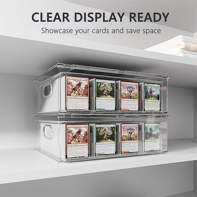 Trading Card Storage Box – Clear Large Card Organizer Holds 12000 Cards with Foam Inserts Blocks – Display Case for TCG & Sports Cards(4-Pack)