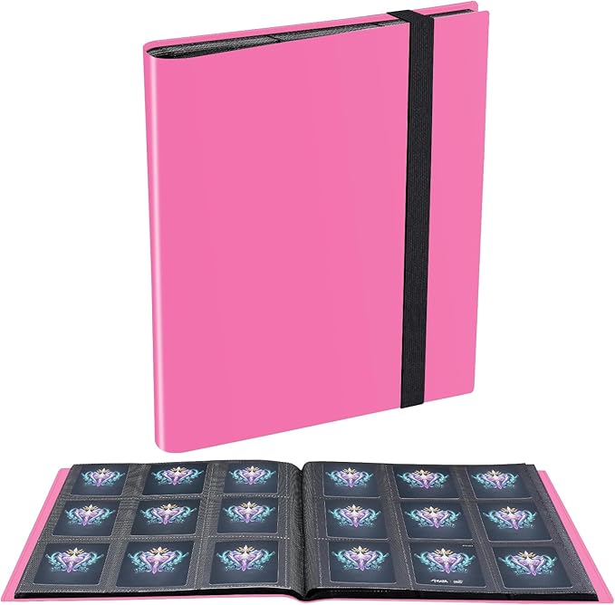 Card Binder, 360 Pockets Upgraded Trading Card Binders, Cards Collection Binder 9 Pocket, Side Loading Yugioh Binder Book Holder for MTG, TCG, Sport, Football, Baseball Collector Cards - Rose red