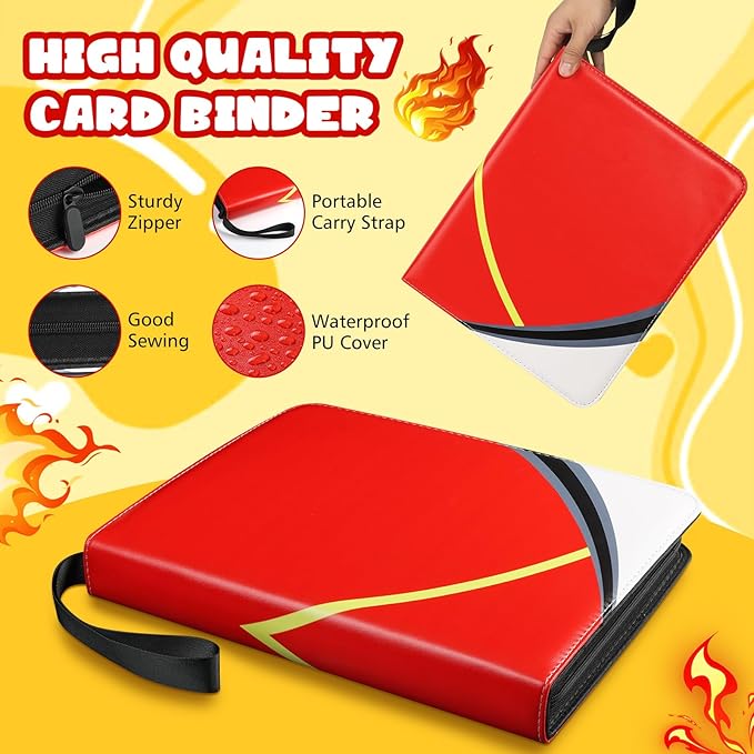 9 Pocket Card Binder for Pokemon Card, 720 Pockets Card Binder Holder with 40 Removable Sleeves, 3-Ring Zip Design Trading Card Albums for MTG/TCG/Sport Collectible Gifts for Boys and Girls (Red)