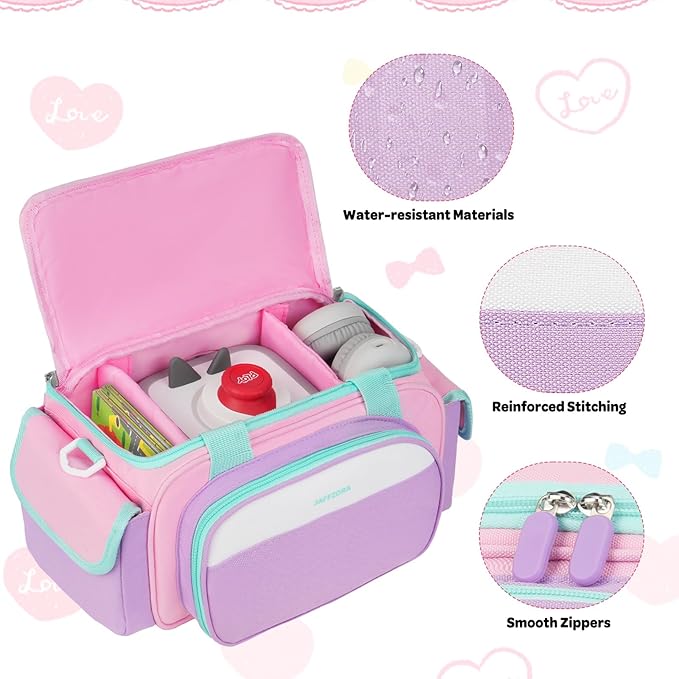 Compact Carrying Case Fits for Toniebox 2, Cute Storage Bag Compatible with Toniebox 2 & 1 Audio Player, Tonies Characters and Accessories, Pink&Purple(Bag Only)