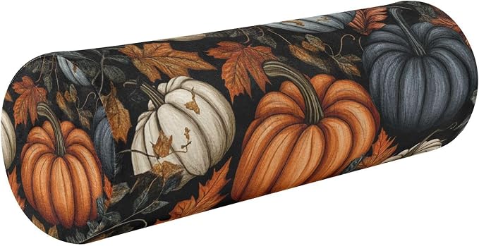 Fall Thanksgiving Pumpkin Neck Roll Pillow Bolster Round Health Memory Foam Long Cervical Cylinder Pillows with Removable Washable Cover for Body Bed Legs Back Yoga
