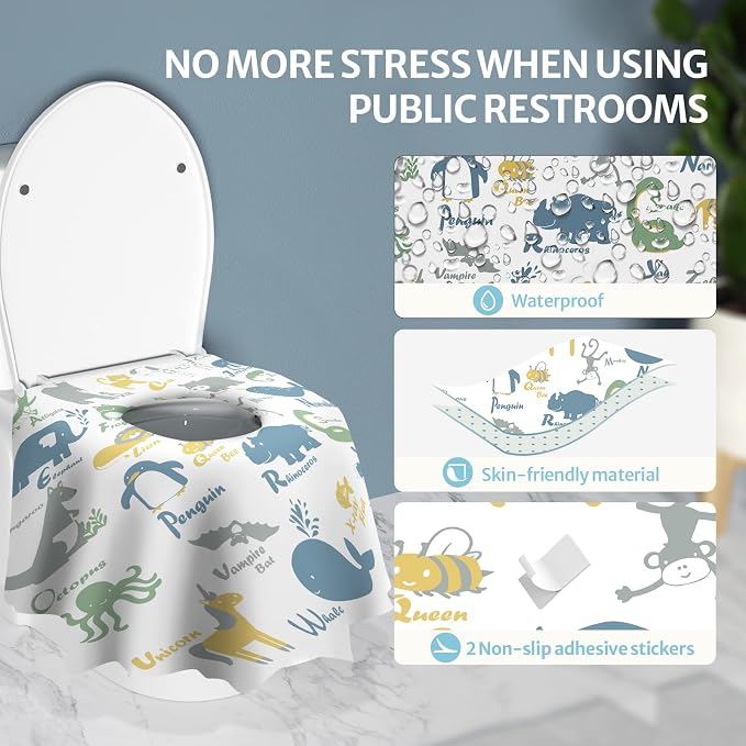 Blissful Diary 20 Pcs Toilet Seat Covers Disposable for Toddlers & Adults, Extra Large Waterproof, Portable Package for Travel, Kids Potty Training (Pack of 2)