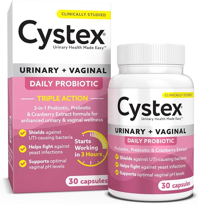 Cystex 3-in-1 Urinary Tract Probiotic for Women - Prebiotic, Probiotic & Cranberry Supplement for UTI & Yeast Infection Support - Vaginal pH Balance & Flora Support - Urinary Health - 30 Capsules