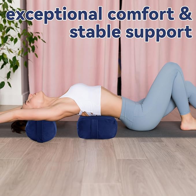 ROYALAY 2 Pcs Yoga Bolster Pillow for Restorative Yoga, Rectangular and Cylinder Meditation Pillow Set with Carrying Handles, Supportive Cushion for Exercise Workout Stretching Meditation,Dark Blue