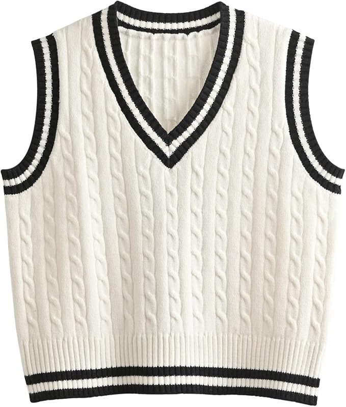 Women's Sweater Vest,Y2K Sleeveless Pattern Preppy Style Knitted Crop Tank Top for Girl
