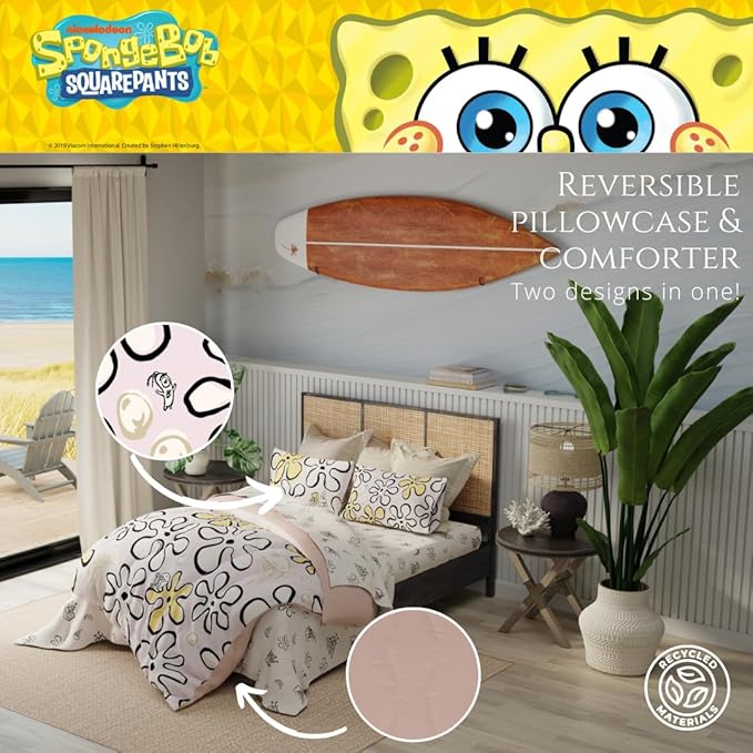 Collectibles Spongebob Squarepants Jellyfish Recycled Bedding 4 Piece Super Soft Reversible Comforter and Sheet Set, Twin, (100% Official Licensed Product) by Franco