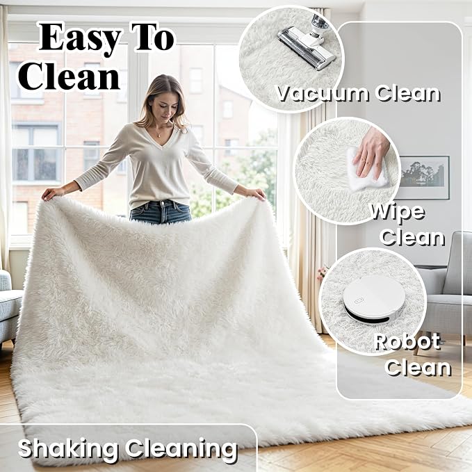 6x9 Area Rug for Living Room, Ultra Soft Fluffy White Rugs for Bedroom, Non Slip Large Shag Carpet, Fuzzy Plush Nursery Rug, Thick Washable Indoor Floor Carpets for Kids Office Dorm Home Decor
