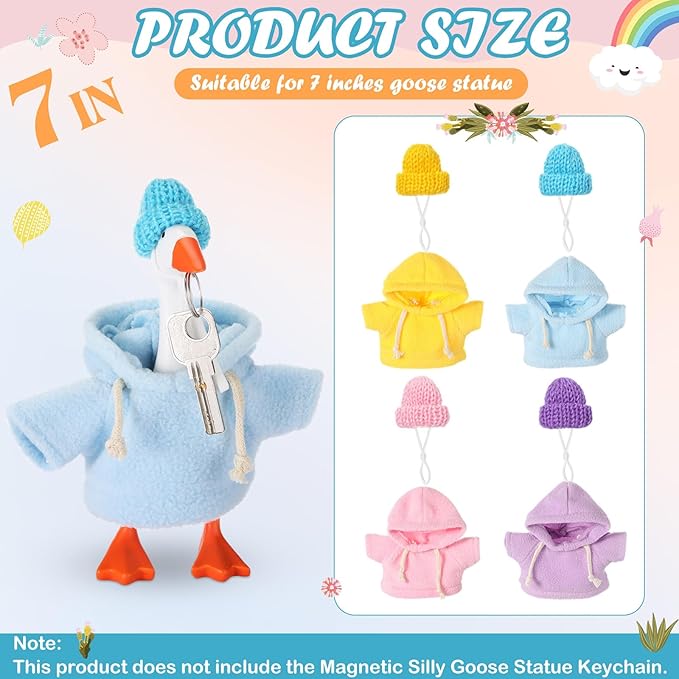 4 Set 7 Inch Mini Desk Goose Knitted Outfits Magnetic Goose Key Holder Multiple Colors Clothes for Magnetic Duck Statue Desk Key Holder Decor(Hooded)