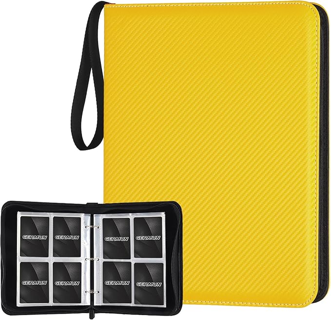 GERMUN 4 Pocket Card Binder, Premium Zip Trading Card Binder, 400 Double Sided Pocket PU Card Collection Binder, Collector Card Album, Card Folder for MTG, TCG, Sports Cards, Game Cards (Yellow)