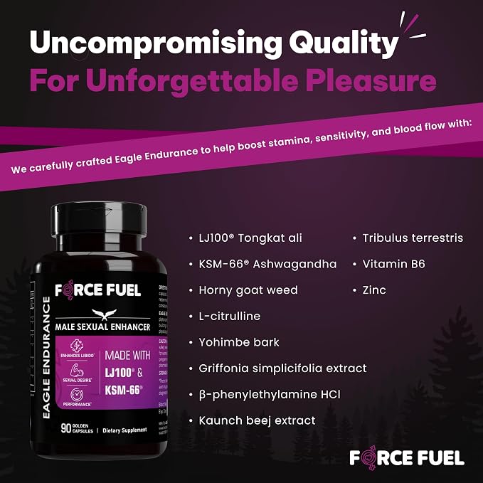 FORCE FUEL Herbal Supplement Sex Pills for Men – Last Longer in Bed and Enhance Erection Sensitivity – Includes Lab-Tested LJ100 Tongkat Ali & KSM-66 Ashwagandha – 30 Doses for Men Eagle Endurance
