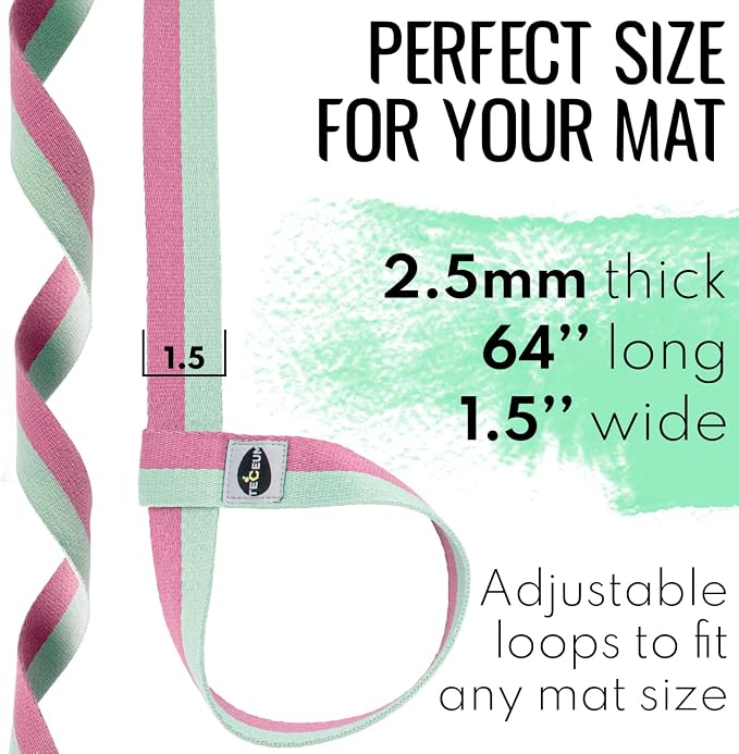 TECEUM Yoga Mat Strap – Extra Soft & Thick Cotton Carrier for All Mats | Adjustable Skin-friendly & Non-Slip Mat Holder Sling in 30+ Colors [Mat Not Included]