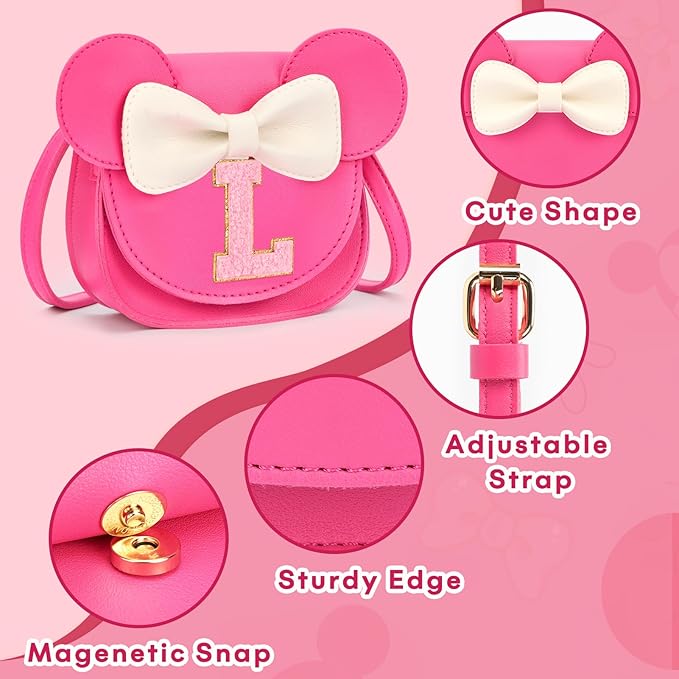mibasies Toddler Purse Girl Gifts: Girls Birthday Gifts for 3-8 - Toys for Ages 2-4 Girls Mouse Ears Purse, Hot Pink, Letter L