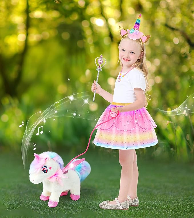 Unicorn Toys for Girls Age 4-6 Unicorn Gifts, Walking Talking Singing Interactive Toy, Remote Control Plush Unicorn Pet Care Toy, SOLIEHOO Unicorn Dress up Clothes for Toddler Girls Kids 3 4 5 6 Years