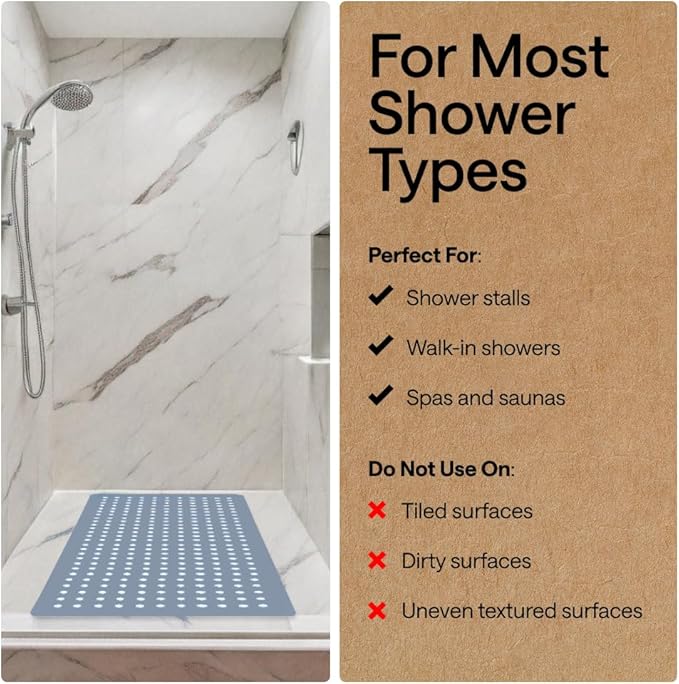 GORILLA GRIP Patented Square Shower Stall Mat, Small Bathtub Floor Mats for Stand Up Showers, Suction Cups and Drain Holes, Machine Wash, Soft on Feet, Bathroom Accessories 21x21 Inch, Sky Blue Opaque