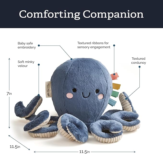 Itzy Ritzy Snuggles Plush Toy – Soft Stuffed Animal for Babies, Kids & Adults – Sensory Ribbons & Textured Fabrics for Tactile Play – Cozy & Cuddly Companion for Newborns & Up (Octopus)