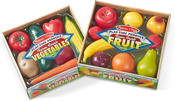 Melissa & Doug Play-Time Produce Fruit (9 pcs) and Vegetables (7 pcs) Realistic Play Food