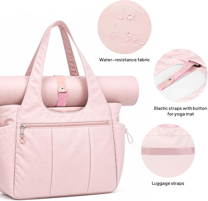 TOPEAST Foldable Tote Bag for Women with Yoga Mat Holder,Travel Tote Bag with Water Bottle Pocket,Lightweight Workout Gym Bag