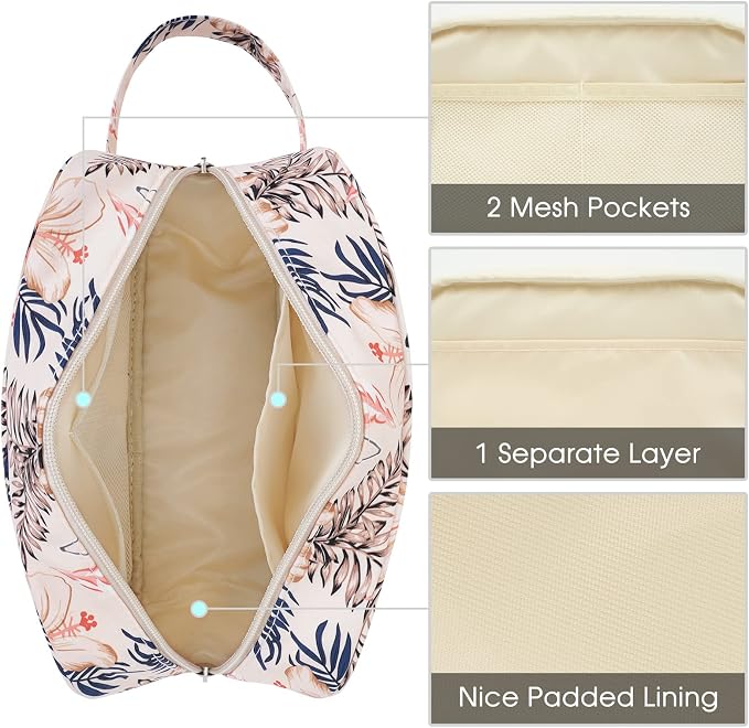 Narwey Travel Toiletry Bag for Women Traveling Dopp Kit Travel Bag for Toiletries Cosmetic Bag Makeup Bag Medicine Bag for Traveling (Beige Flamingo)