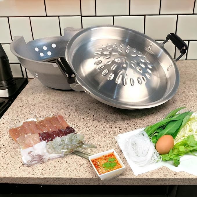 1Set(Pan+Stove) Mookata Thai Korean Bbq Smoke Steak Grill Charcoal Aluminium 14"