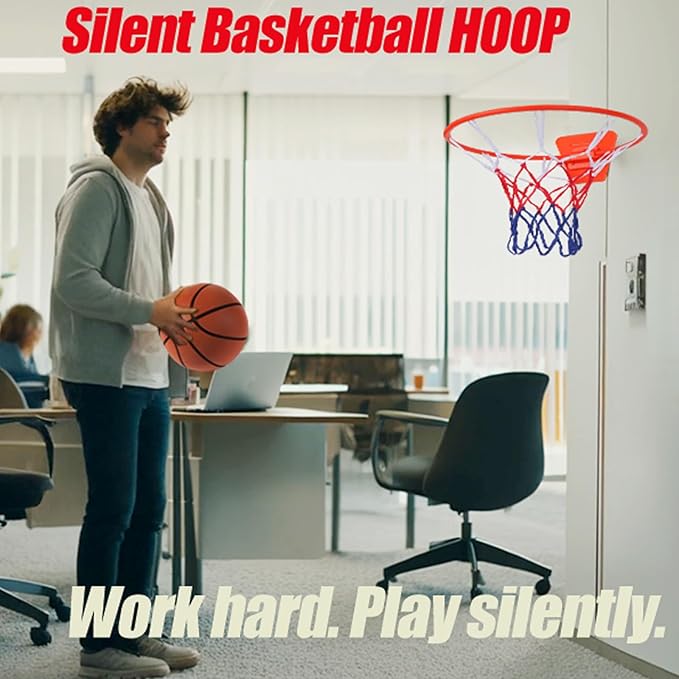 Silent Basketball Hoop Indoor Wall Mount, Foldable No-Drill Large Basketball Hoop for Bedroom, Office & Home(No Ball Included) – Large, Space-Saving Design,Compatible with Size 7 Ball