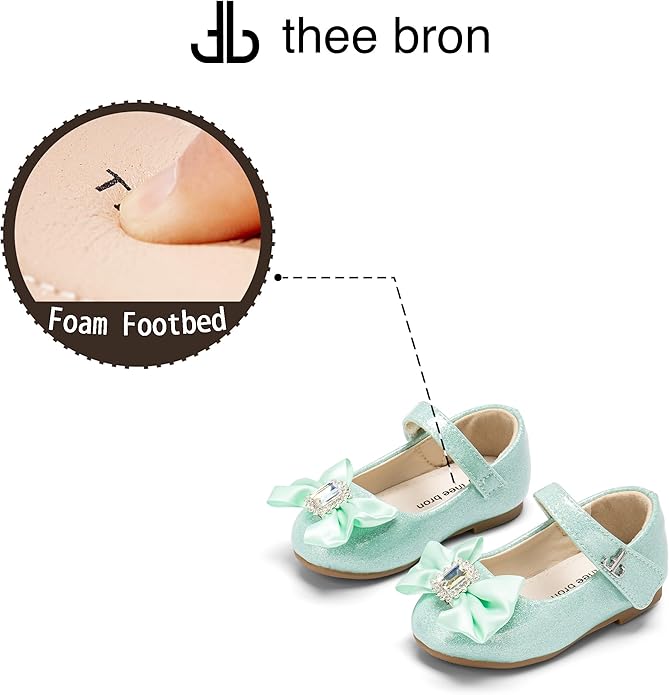 THEE BRON Mary Jane Ballet Flats - Girls' Dress Shoes with Hook & Loop Closure