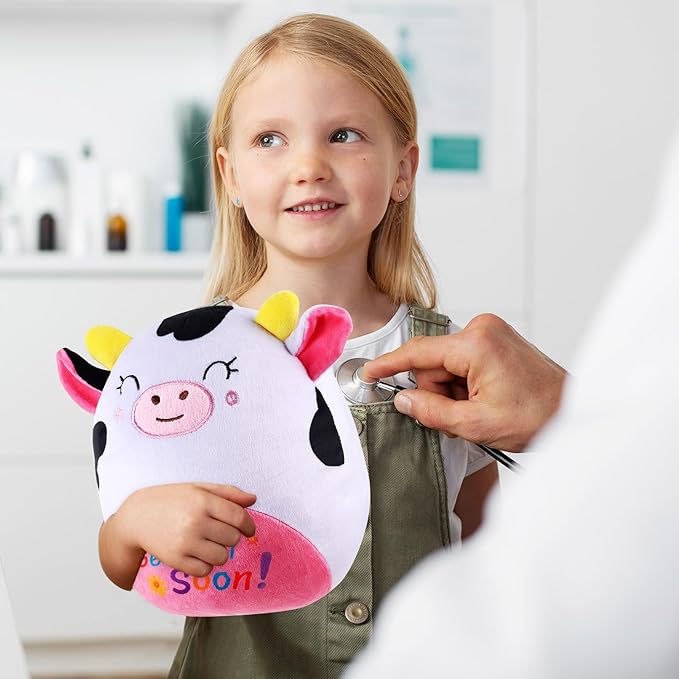 Get Well Soon Gift Cat Plush Cow Stuffed Animal Hug Pillow Sympathy Gift Get Well Toy Gifts for Kids Boys Girls Women(Cow)