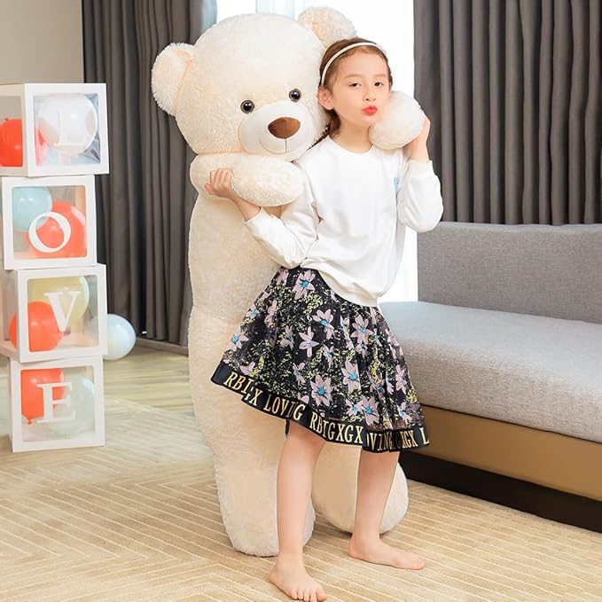 Giant White Teddy Bear 47" Stuffed Animals Plush Toy, 4 Feet Cute Life Size Big Soft Bear for Boy Girl Birthday Valentine Mother's Day, 120 CM, 5 LBs