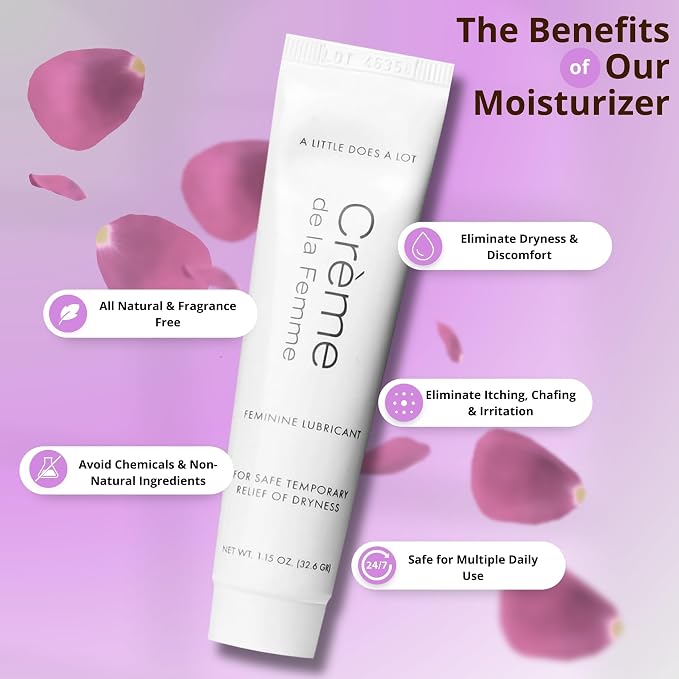 Crème De La Femme Daily Vaginal Moisturizing Cream for Long-Lasting Relief from Feminine Dryness Chemical & Hormone Free, Fragrance-Free, Also a Hydrating Intimate Lubricant for Men and Women – 6 Pack