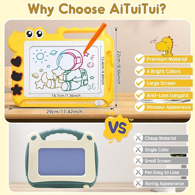 AiTuiTui Magnetic Drawing Board Toddler Toys Gift for 2 3 Year Old Girls Boys, Sketch Writing Doodle Pad Age 2-4 Travel Games, Educational Learning Kids Toys for Toddlers Birthday (Yellow)