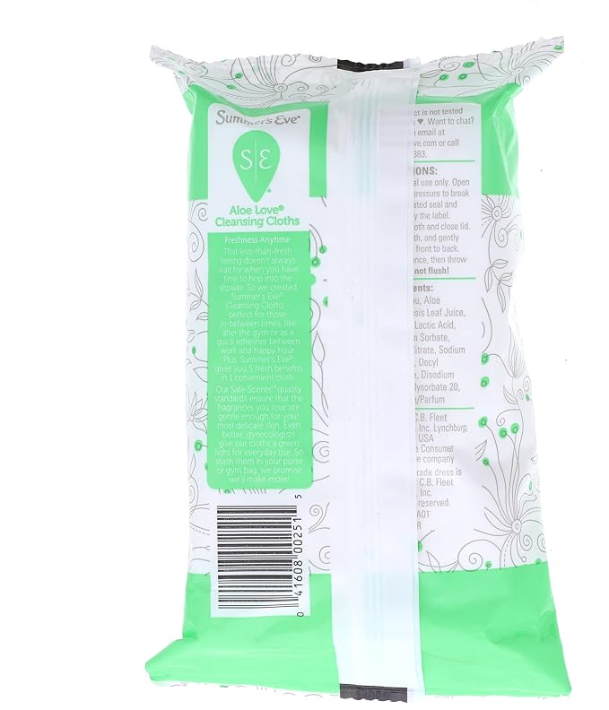 Summer’s Eve Aloe Love Gentle Daily Feminine Wipes, Removes Odor, pH balanced, 32 Count, (Pack of 2)