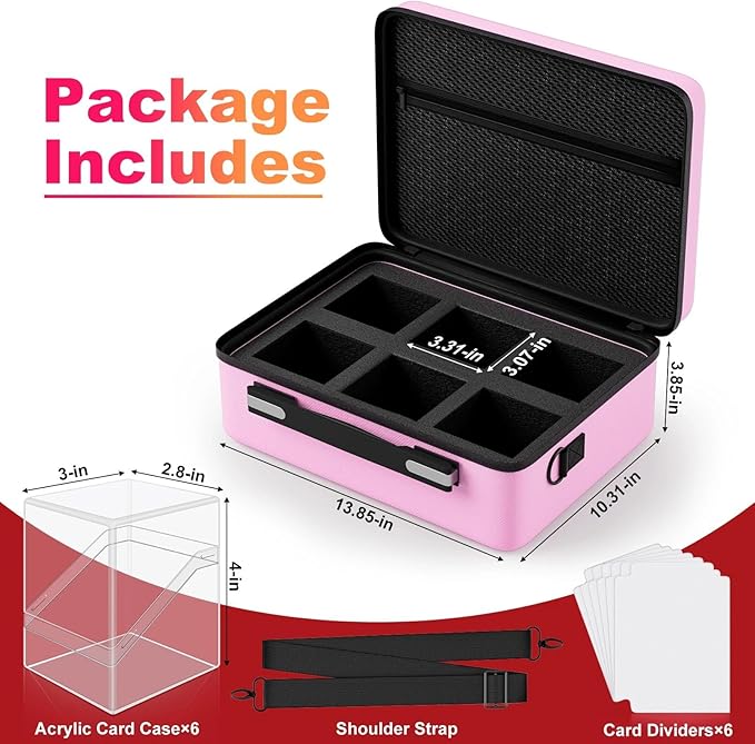 Proijeut Card Deck Box with Portable Case, 6 Pack Clear Commander Deck Box with 6 Dividers, Holds 600+ Double Sleeved Cards, Fit for MTG, YuGiOh, TCG (Pink)