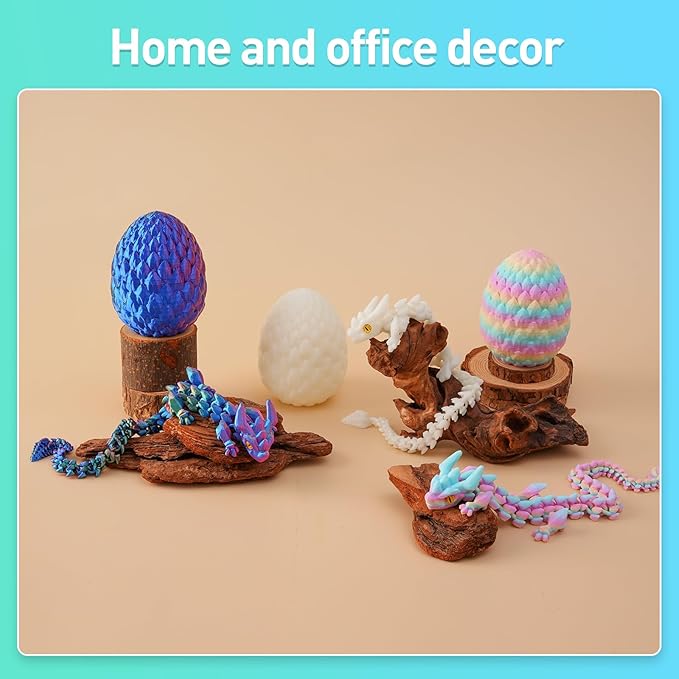 FYEFKJSA 3D Printed Dragon Eggs with Dragon Inside - 12Inch,Articulated Fidget 3D Printed Animals, Interesting Decorative Gift, Easter Basket Essentials Stuffers (Glow in The Dark)