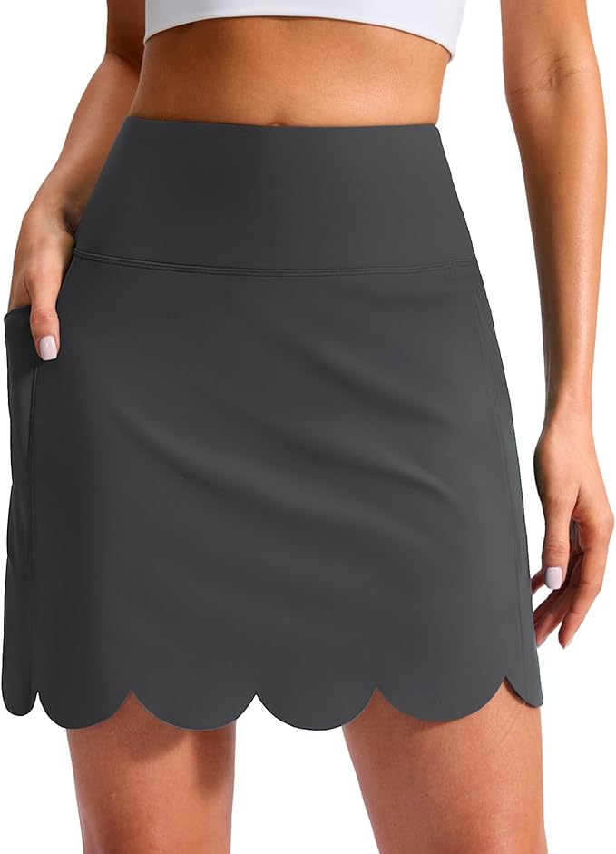16" Skorts for Women with 4 Pockets High Waisted Scalloped Hem Athletic Tennis Skirt Golf Skort Dressy Casual