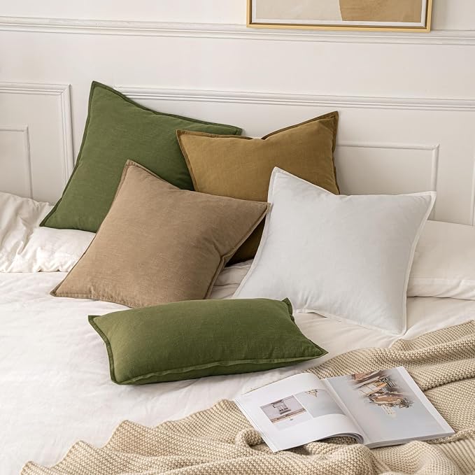 MIULEE Decorative Linen Pillow Covers 20x20 Inch Khaki | Boho Farmhouse Fall Autumn Couch Throw Pillows for Bed, Pack of 2 Accent Modern Pillowcases, Sofa Livingroom Home Decor