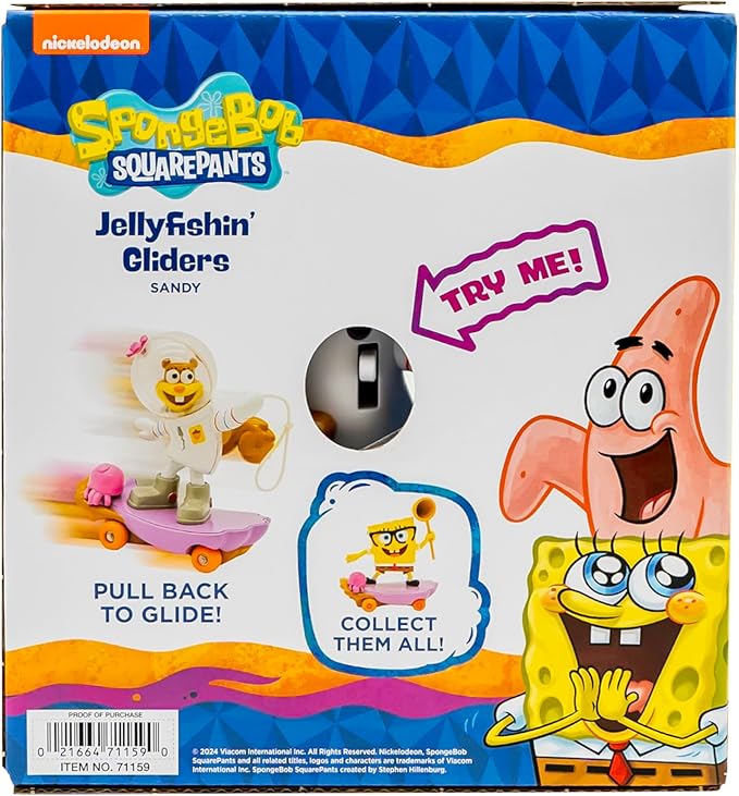 SpongeBob SquarePants, Jelly Fishinâ Gliders Sandy Cheeks, 5â€ Pull-Back Racing Toy with Jellyfishing Action, Ages 3+