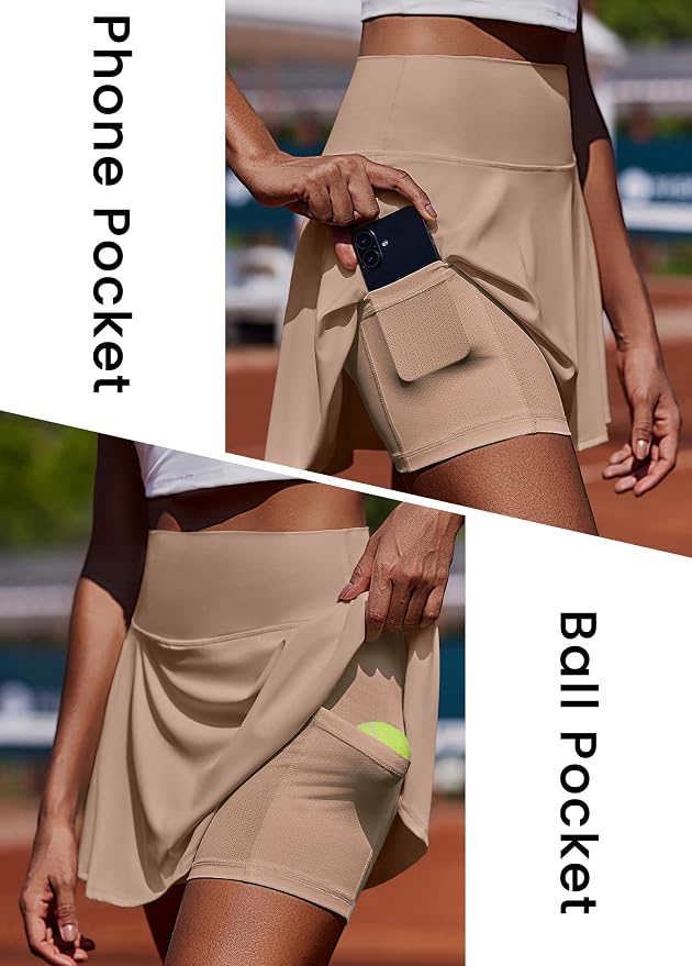 PINSPARK Womens Tennis Skirt Pleated Athletic Golf Skorts with Pockets | 3.5" High Waisted, Mesh Built-in Shorts, Mini Skirt, Buttery-Soft, Quick-dry, for Tennis, Golf, Pickleball, Casual