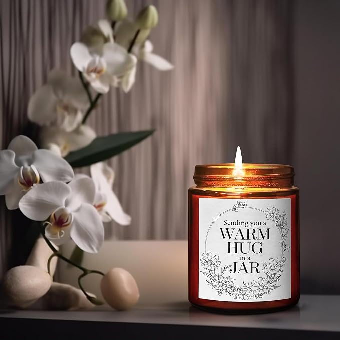 Sending Hug Gifts for Women Men - Warm Hug Candle - Relaxation Get Well Sympathy Gift Anxiety Stress Relief - Gift for Her Bestie Best Friend Coworker - Lavender Eucalyptus Soy Calming Candle