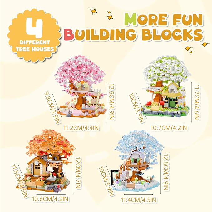 Japanese Cherry Blossom Tree Mini Micro Building Block Sets，Flowers House Mini Bricks Building Kit- Ideal DIY & Home Decor for Adults, Fun Creative Gift for Kids.