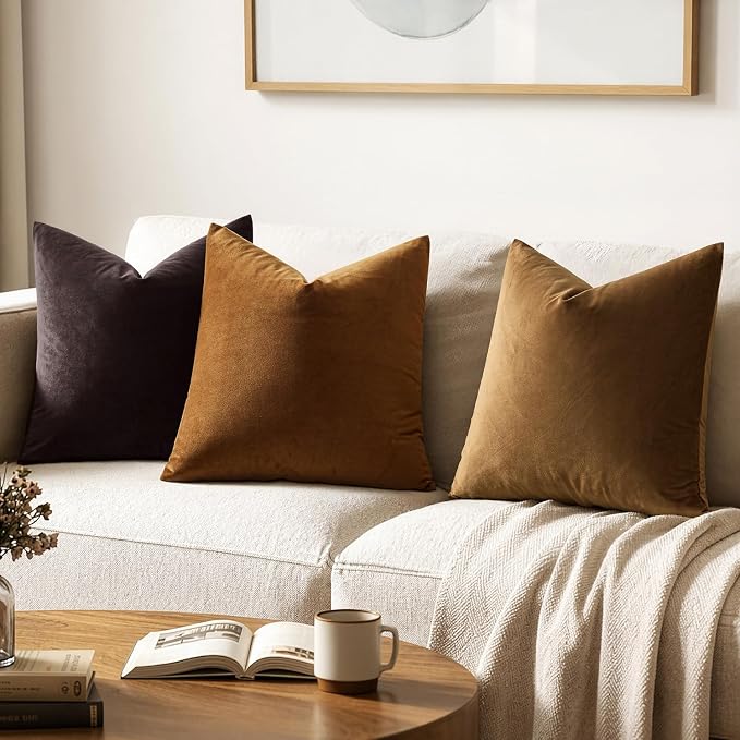 MIULEE Velvet Throw Pillow Covers 18x18 Inch Pack of 2 Chocolate Brown | Soft Solid Decorative Pillow Covers, Modern Luxury Home Decor, for Couch Chair Sofa Bedroom Livingroom