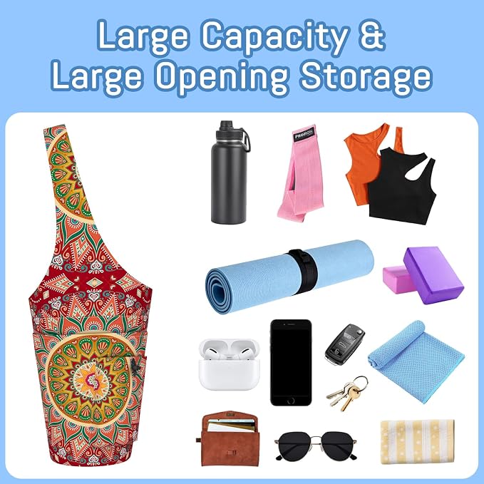 Mandala Yoga Mat Bag with Large Waterproof Zipper Pocket and Drawstring Pocket Long Tote Yoga Mat Carrier Holder Bags Fit Most Size Mats