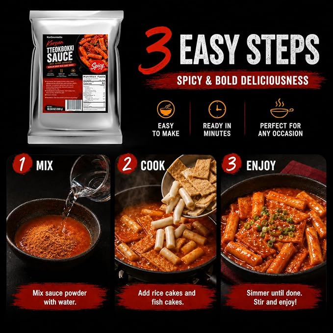 KorGourmetta | Korean Tteokbokki Powder Sauce Mix – Ideal for Spicy Rice Cake Dishes – Easy-to-Prepare, Bold Flavors for Street Food Experience – 300g Pack (10.6 oz, Mild) | 떡볶이 소스
