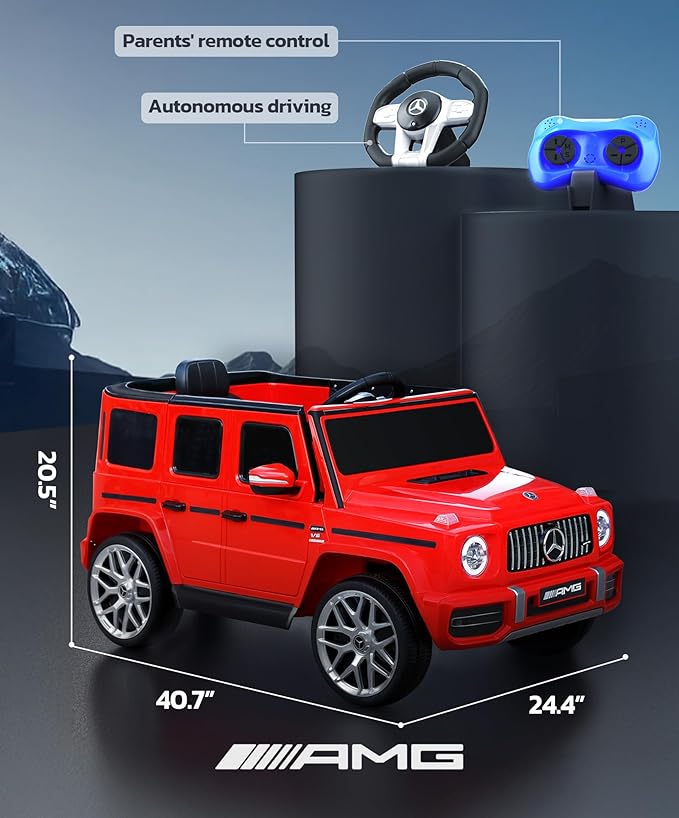 ELEMARA Licensed Mercedes-Benz AMG G63 Ride on Toys,Drivable Car for Toddler,Kids' Electric Vehicles,Dual Mode of Flashing Light/LED Light,Spring Suspension,Bluetooth,Music& Horn,Soft Start,Red