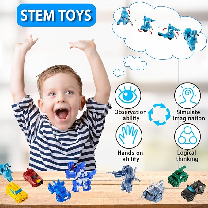 Mini Car Robot Toys, 3.5 Inch 2 in 1 Model Action Figures, Birthday Gifts STEM Toys for Boys Age 5-12