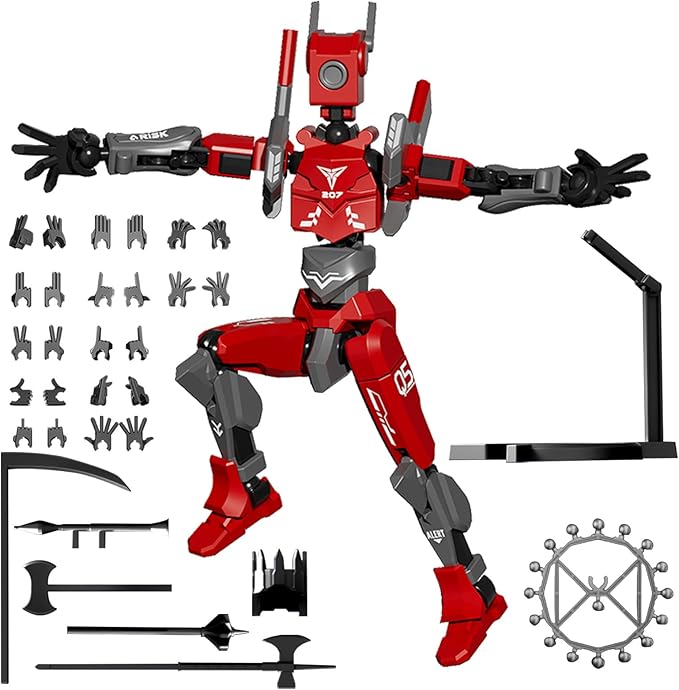 T13 Action Figures, Assembly Completed Action Figure, 5.2 Inch Robo 13 3D Printed Action Figure - The Ultimate Hero for Action-Packed Playtime (Red)