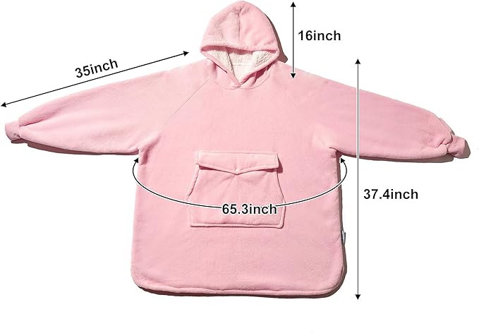 Krifey Wearable Blanket Hoodie, Oversized Sherpa Fleece Sweatshirt with Giant Pocket, Birthday Gifts for Women, Mom, Sister, Pink