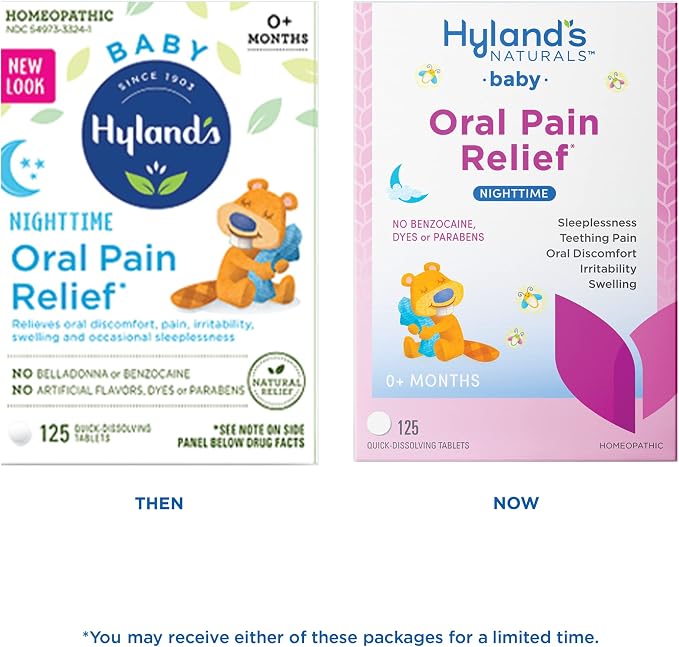 Hyland's Baby Nighttime Oral Pain Relief Tablets - 125-Count, Up to 62 Doses - Baby and Toddler Soothing Tablets with Chamomile for Discomfort, Irritability & Swelling