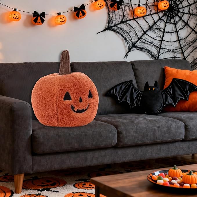 Halloween Pumpkin Plush Pillow Stuffed Toy for Kids - 11.8" Plush Pumpkin Shaped Throw Pillow, Soft Stuffed Fall Halloween Decor for Sofa Bed, Funny Thanksgiving