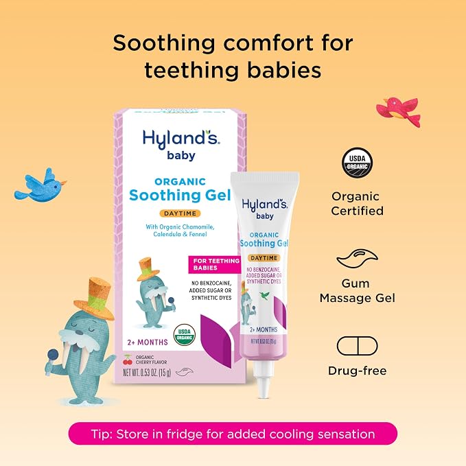 Hyland's Baby Daytime Oral Soothing Gel - .53 oz, Organic Cherry Flavor - Daytime Baby Gel for Oral Discomfort and Teething Support with Chamomile, Calendula & Fennel